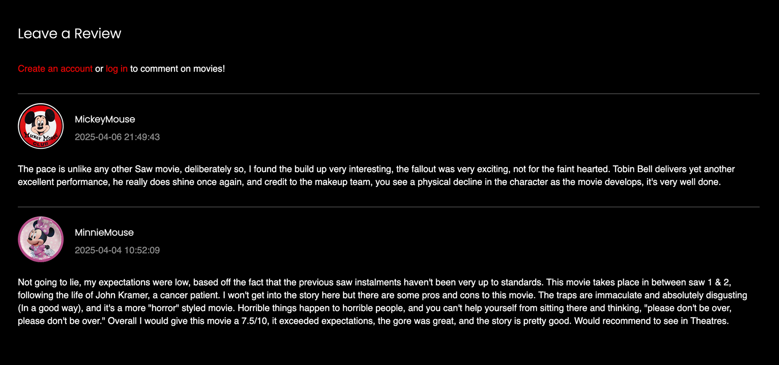 Comment section for visitors