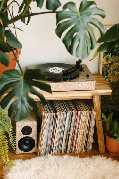 Customer selecting vinyl records at Soul Waves