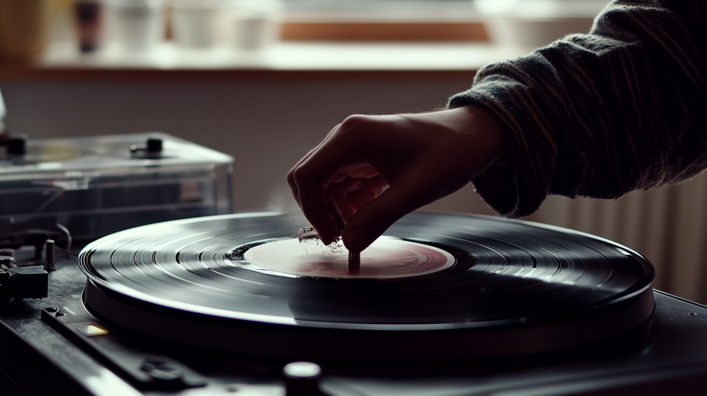 Image of a hand turning a vinyl record